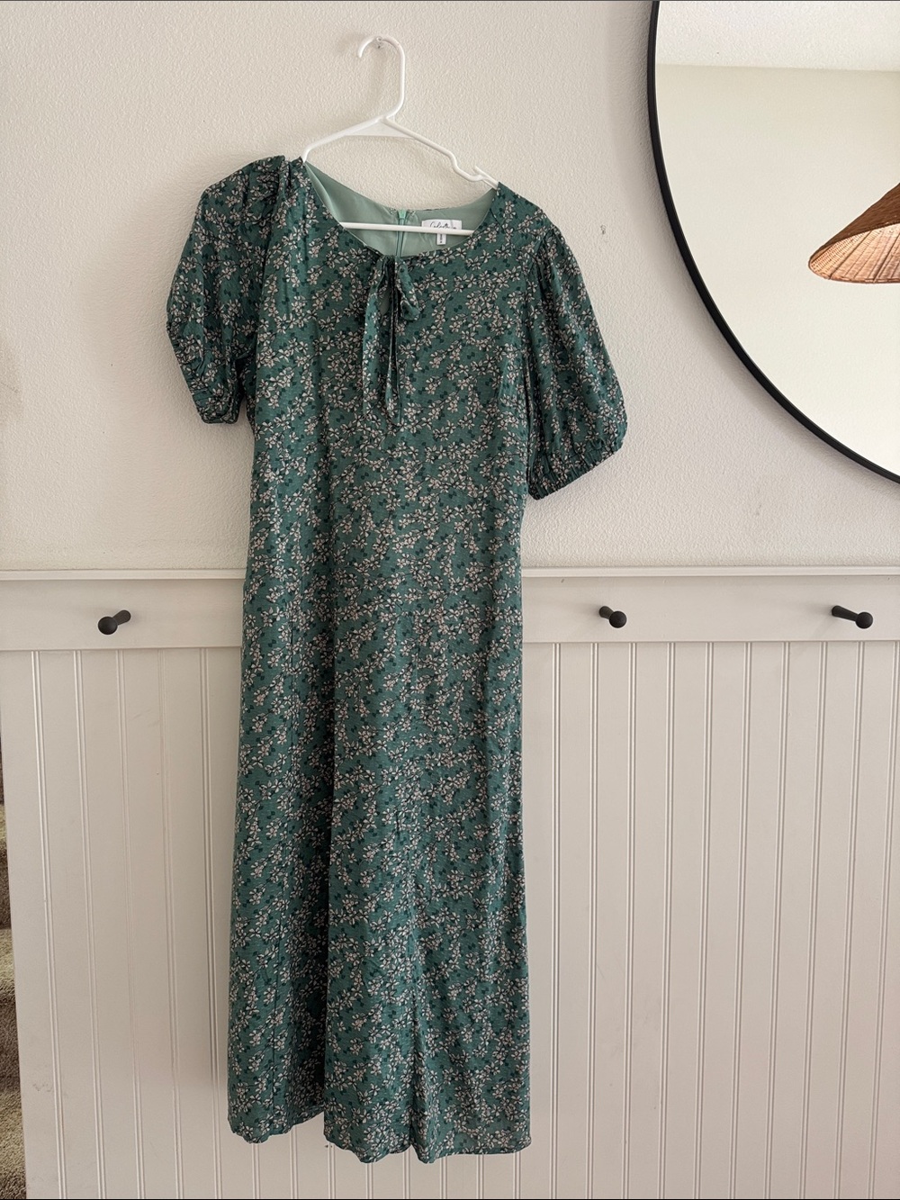 Green Floral Tie-Neck Maxi Dress medium boutique puff sleeve